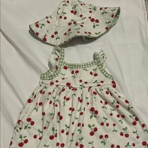 Cherry Print Dress and Hat Set